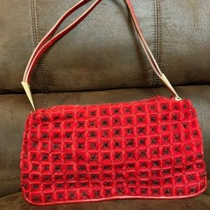 Bottega Veneta Red Beaded with Leather Trim Bag